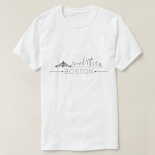 モダンなボストン市街の線画アート、都会のスカイライン Tシャツ
