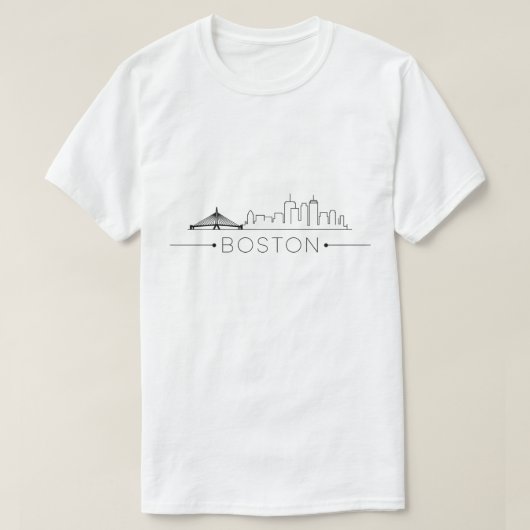 モダンなボストン市街の線画アート、都会のスカイライン Tシャツ (デザイン正面)