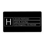 モダンなボックスモノグラム 黒と白のリターンアドレス ラベル (正面)