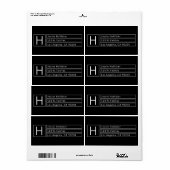 モダンなボックスモノグラム 黒と白のリターンアドレス ラベル (フルシート)