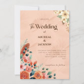 モダンなボヘミアンチックな水彩花イラスト 招待状 (正面)