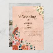 モダンなボヘミアンチックな水彩花イラスト 招待状 (正面/裏面)