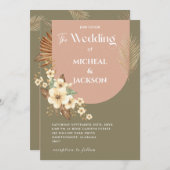 モダンなボヘミアンチックな水彩花イラスト 招待状 (正面/裏面)