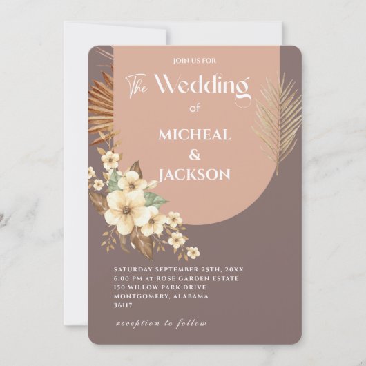 モダンなボヘミアンチックな水彩花イラスト 招待状 (正面)