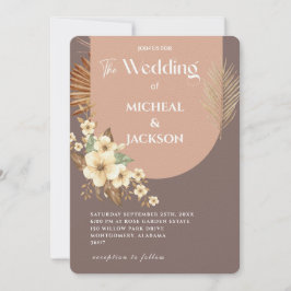 モダンなボヘミアンチックな水彩花イラスト 招待状