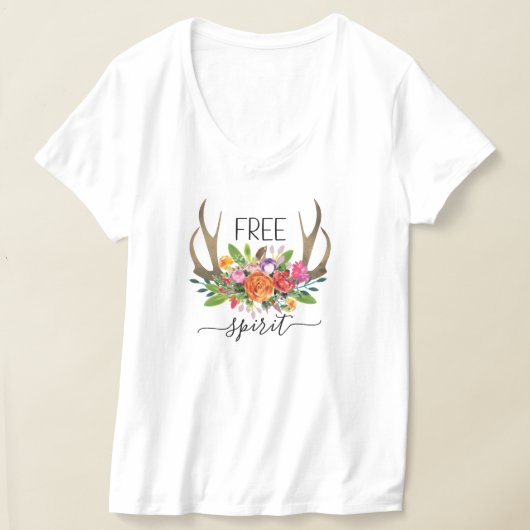 モダンなボヘミアン・チックな花と角 Tシャツ (レイダウン)