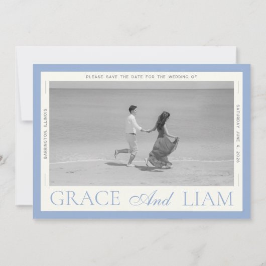 モダンなボーダーエレガンスの写真付きSave the Date セーブザデート (正面)
