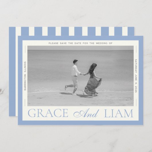 モダンなボーダーエレガンスの写真付きSave the Date セーブザデート (正面/裏面)