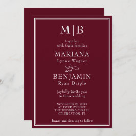 モダンなボーダー ミニマル ボーホー バーガンディ ウェディング 招待状