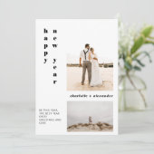 モダンなボールドスクリプトのピンクの「ハッピー・ニュー・イヤー」2つの写真 シーズンカード (スタンド正面)