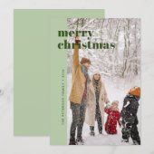 モダンなボールドセージグリーンのクリスマス写真 シーズンカード (正面/裏面)
