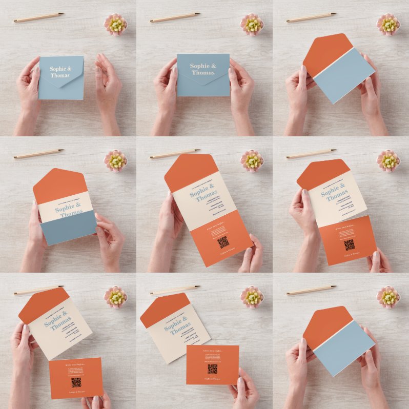 モダンなボールドタイポグラフィーのウェディング オールインワン招待状