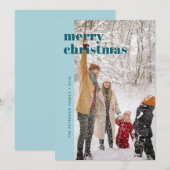 モダンなボールドブルーとターコイズの楽しいクリスマスの写真 シーズンカード (正面/裏面)