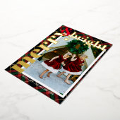 モダンなボールド・チェックの楽しい家族写真 箔シーズンカード (回転した状態)