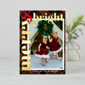 モダンなボールド・チェック柄の楽しい家族写真 箔シーズンカード (立ち正面)