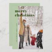 モダンなボールド sage green クリスマス フォト (正面/裏面)