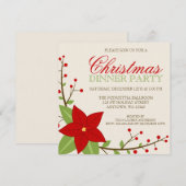 モダンなポインセチアのクリスマスホリデーパーティー 招待状 (正面/裏面)