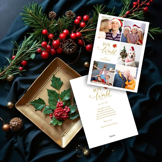 モダンなポインセチア コラージュ 5 枚の家族写真 シーズンカード