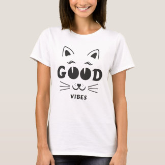 モダンなポジティブエネルギー猫顔 - ミニマルなネコのタイポ Tシャツ