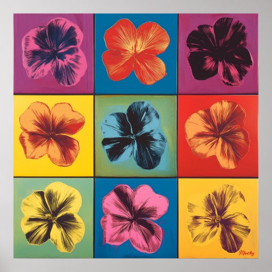 モダンなポップアートのハイビスカスの花のグリッド ポスター (正面)