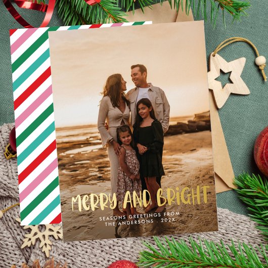 モダンなポップカラーのクリスマス　輝く 箔シーズンカード