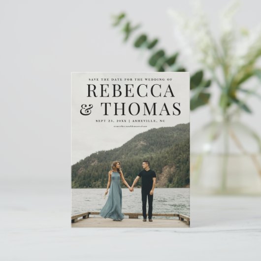 モダンなポートレートの写真の結婚式の保存日付 案内ポストカード (スタンド正面)