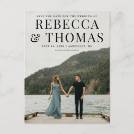 モダンなポートレートフォトの結婚式Save the Date 案内ポストカード