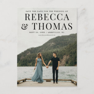 モダンなポートレートフォトの結婚式Save the Date 案内ポストカード