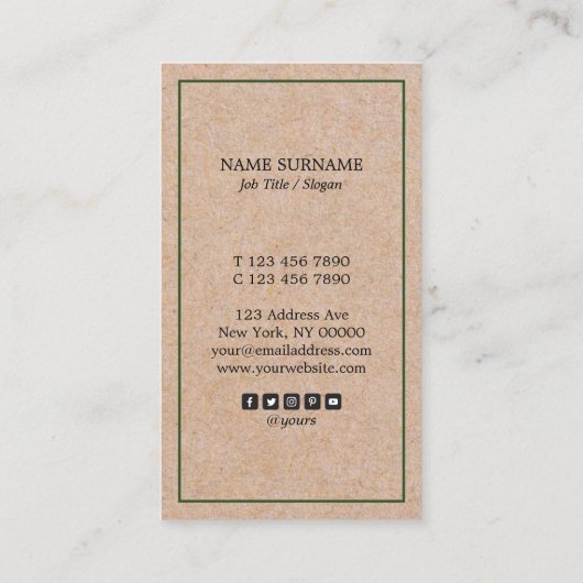 モダンなマツアクセントのKraftPrintのアポイントメントの垂直 名刺 (裏面)