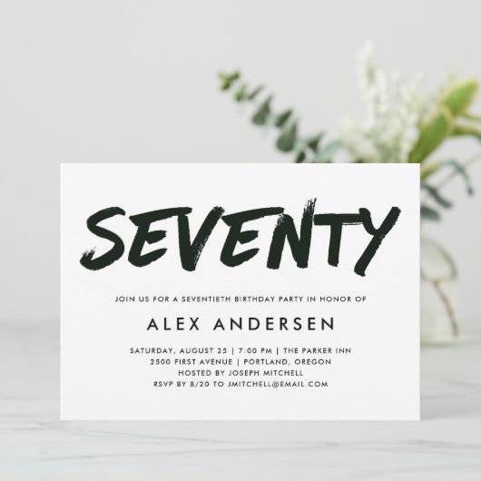 モダンなマーカーの白黒第70誕生日 招待状 (スタンド正面)