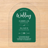 モダンなミディアムグリーンアーチ型アクリル結婚式招待状 アクリル招待状 (正面)