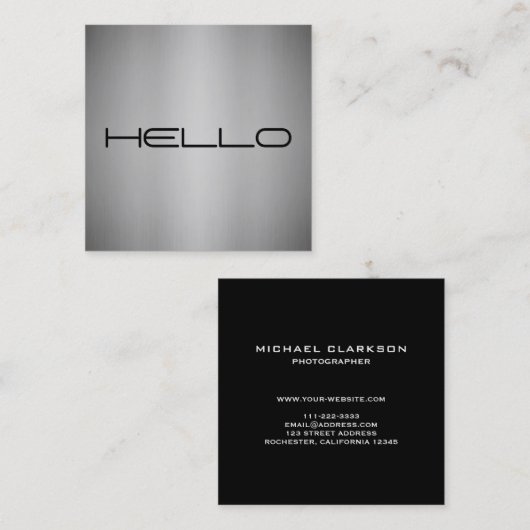 モダンなミニマリストによってブラシをかけられる金属のこんにちはプロフェッショナル スクエア名刺 (正面/裏面)