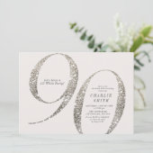 モダンなミニマリストのオールホワイトパーティー 90歳の誕生日 招待状 (スタンド正面)