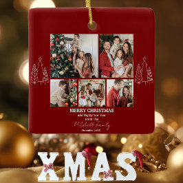 モダンなミニマリストのクリスマスの家族写真コラージュ セラミックオーナメント