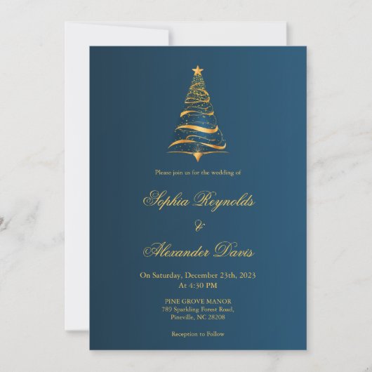 モダンなミニマリストのクリスマスツリーの結婚式 招待状 (正面)