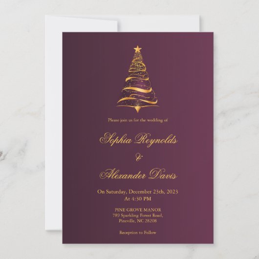 モダンなミニマリストのクリスマスツリーの結婚式 招待状 (正面)