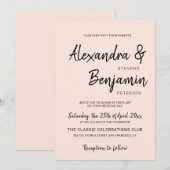 モダンなミニマリストのシンプルな手書き文字のブッシュピンクの結婚式 招待状 (正面/裏面)