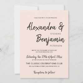 モダンなミニマリストのシンプルな手書き文字のブッシュピンクの結婚式 招待状