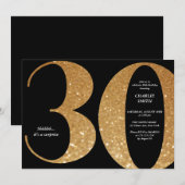 モダンなミニマリストのブラックとゴールドの30歳の誕生日 招待状 (正面/裏面)