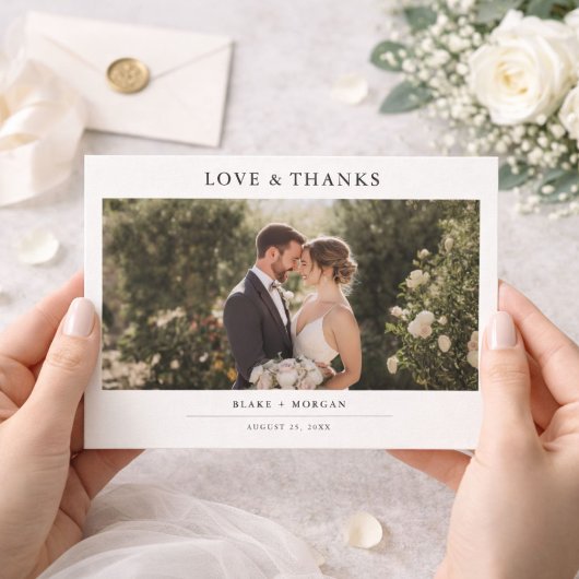 モダンなミニマリストの写真結婚式 サンキューカード