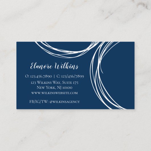 モダンなミニマリストの抽象芸術の濃紺及び白 名刺 (裏面)