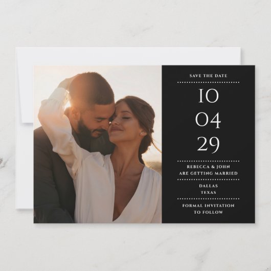 モダンなミニマリストの白黒の結婚式の写真 セーブザデート (正面)