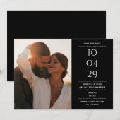 モダンなミニマリストの白黒の結婚式の写真 セーブザデート (正面/裏面)