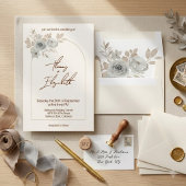 モダンなミニマリストの結婚式のソフトトープの花のアーチ 招待状