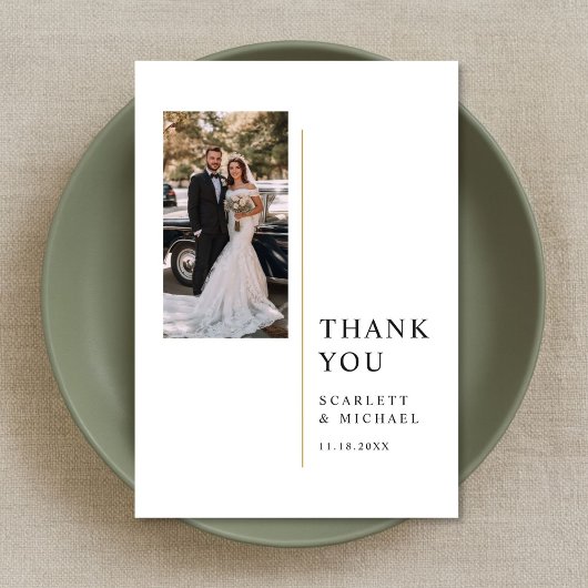 モダンなミニマリストの結婚式の写真付きメモ サンキューカード