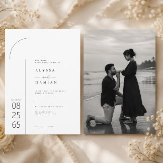 モダンなミニマリストの結婚式の招待状（写真付き） 招待状