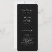 モダンなミニマリストの黒い結婚式プログラム (正面)