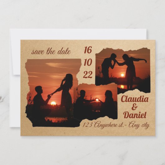 モダンなミニマリストの3枚写真 ウェディング招待状 招待状 (正面)