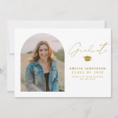 モダンなミニマリストゴールドとホワイトの写真卒業式 招待状 (正面)