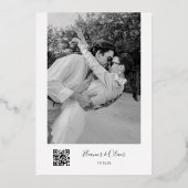 モダンなミニマリストタイポグラフィの写真QR結婚式 ゴールド 箔招待状 (裏面)